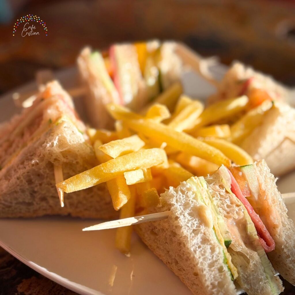 Club sandwich and fries
