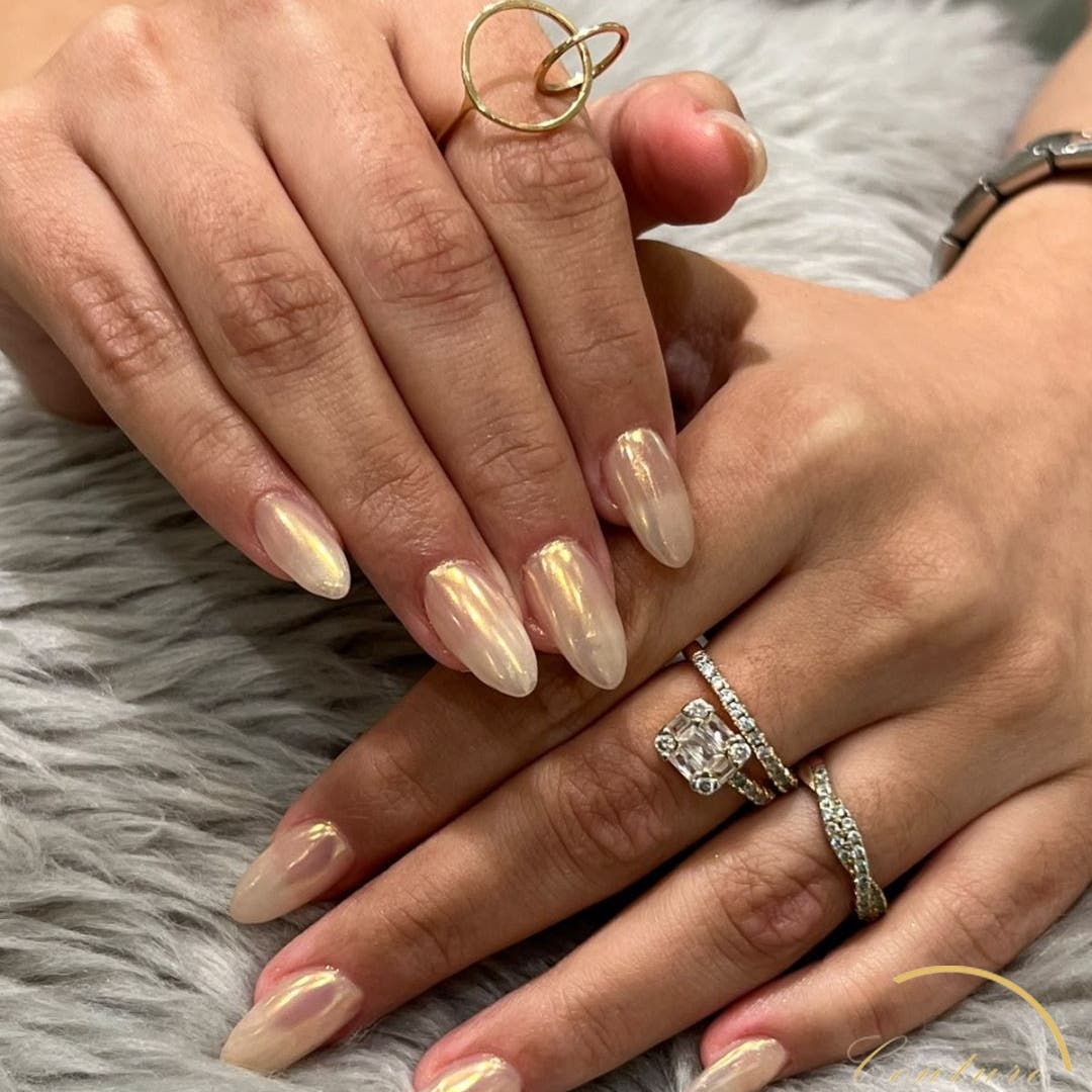 Pearl-finish gel extensions by Couture Studio
