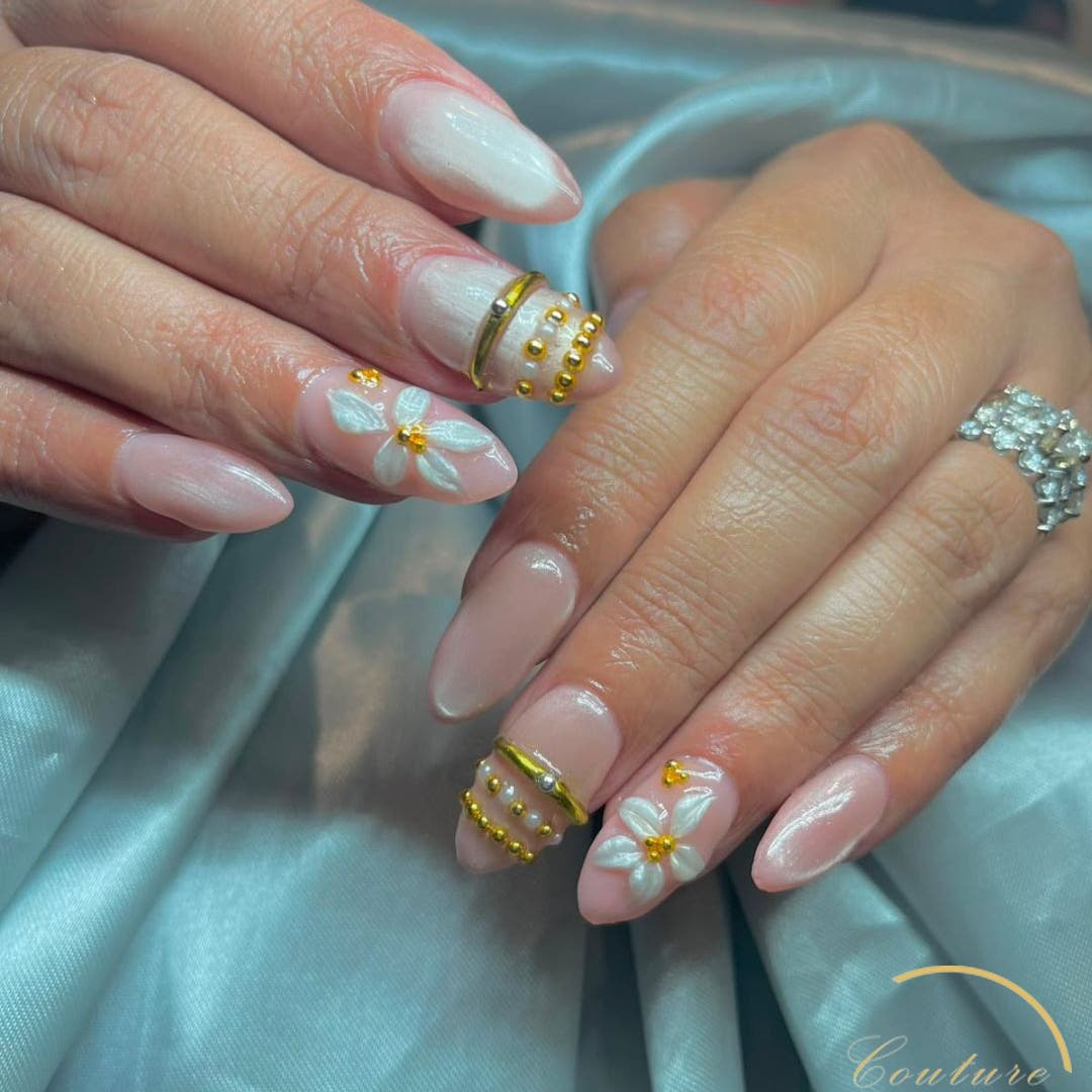 Floral gel nail extensions by Couture Studio